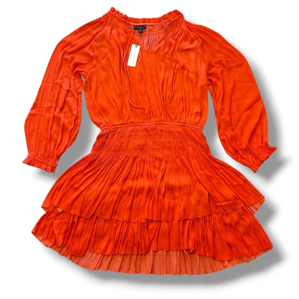 Anthropologie Current Air Poppy Smocked Red Tiered Mini Dress M NWT